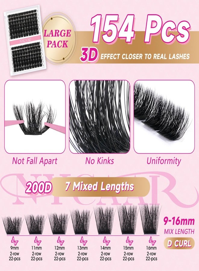 NYCAAR Lash Clusters 3D Effect Individual Lashes Kit NYCAAR 154pcs 200D D Curl 9-16MIX Eyelash Clusters Wispy Lashes Fluffy Cluster Lashes Kit with Lash Glue Remover Applicator Easy to Use for Beginners - Image 4